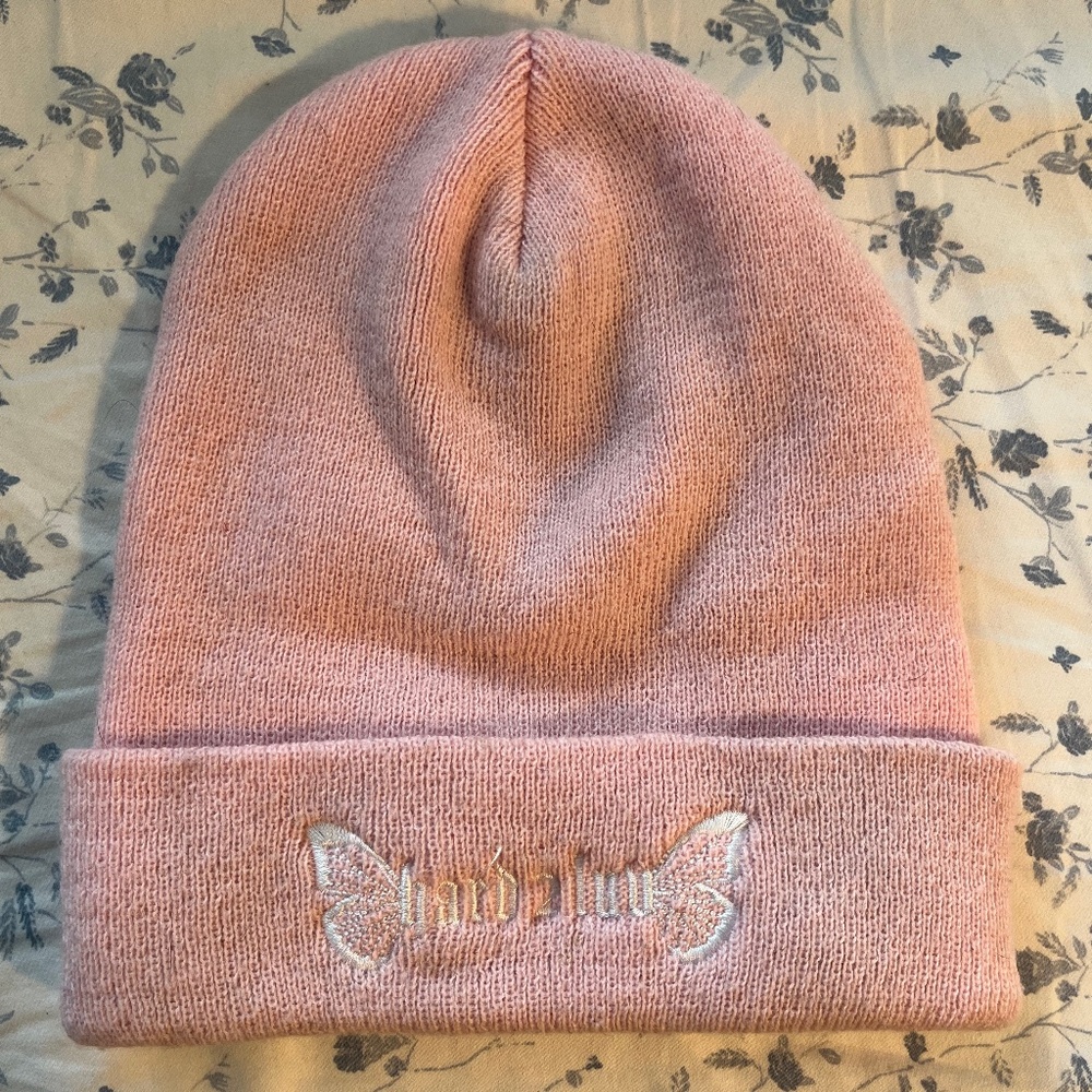 baby pink hard 2 luv beanie